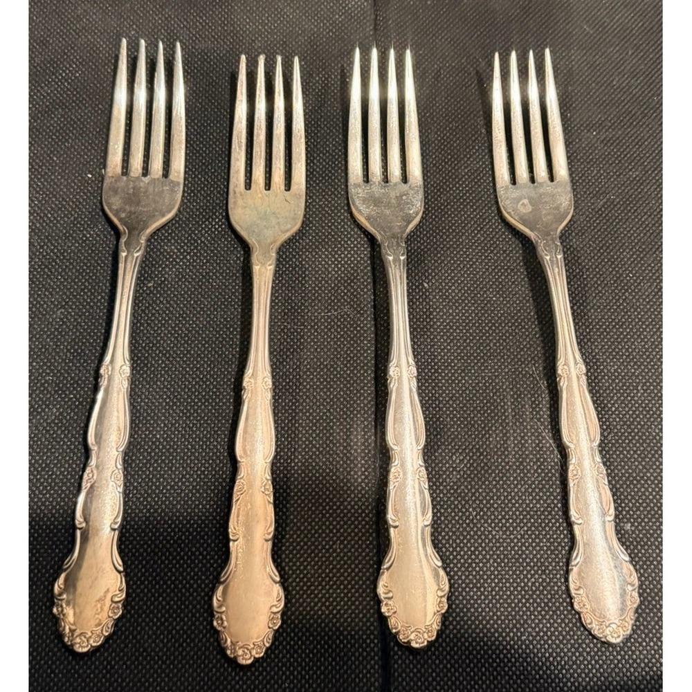 Oneida Silverplate Dinner Forks Set 4 Vintage 7" Floral Patern Community Silver